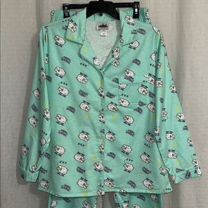 Metropolitan L Light Green White Sheep on Clouds Art Cotton Flannel PJ Set